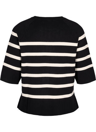 ZizziGebreide blouse met 3/4 mouwen en strepen, Black Birch Stripes, Packshot image number 1