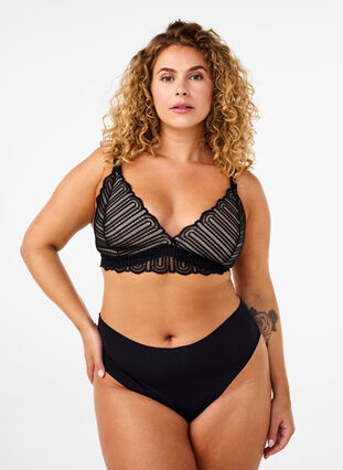 Zizzi Bralette avec dentelle et rembourrage doux, Black, Model image number 2