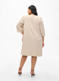 Gestreepte jurk met 3/4 mouwen, Camel Stripe, Model