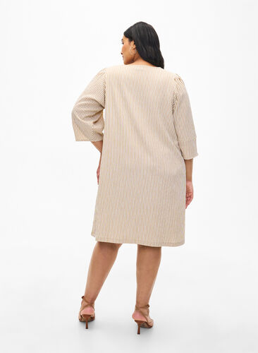 ZizziGestreepte jurk met 3/4 mouwen, Camel Stripe, Model image number 1