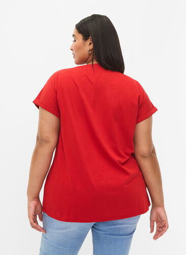 ZizziT-shirt met korte mouwen van katoenmix, Tango Red, Model image number 1