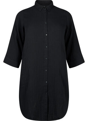 Zizzi Chemise longue en mousseline de coton, Black, Packshot image number 0