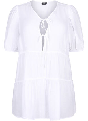 ZizziA-lijn viscose tuniek met veterdetail, Bright White, Packshot image number 0