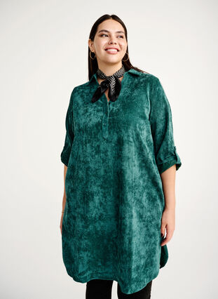 ZizziFluwelen jurk met 3/4 mouwen en knopen, Deep Teal, Image image number 0