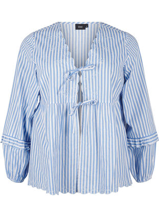 ZizziGestreepte blouse met open voorkant en geborduurde details, C. Blue White Stripe, Packshot image number 0