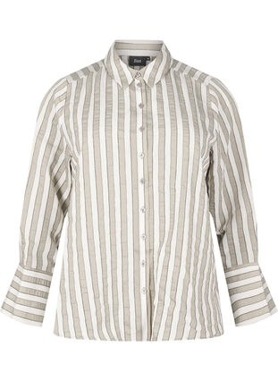 Zizzi Chemise ample à rayures, Sand w. Black Stripe, Packshot image number 0