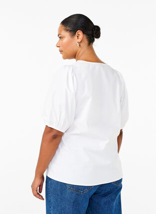 ZizziBlouse met korte mouwen en kant detail, Bright White, Model image number 1