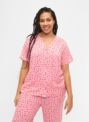 ZizziBedrukte pyjamatop van viscose, Pink Icing W. hearts, Model image number 0