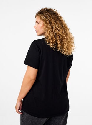 ZizziBasic katoenen T-shirt met ronde hals, Black, Model image number 1