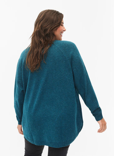 ZizziGemêleerde gebreide blouse met knopen, Deep Lake Mel., Model image number 1