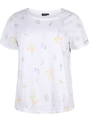 Zizzi T-shirt en coton biologique avec imprimé floral, Bright W. AOP, Packshot image number 0