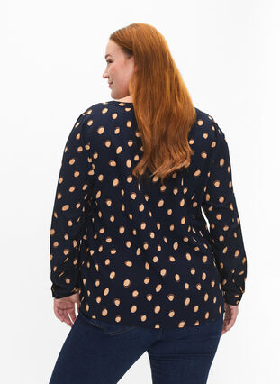 ZizziFLASH - Blouse met lange mouwen en print, Blue Double Dot, Model image number 1