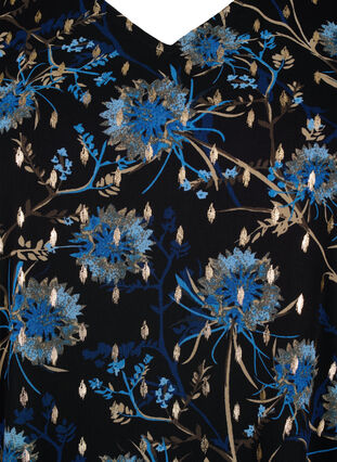 ZizziBloemenblouse met lange mouwen en v-hals, Black Blue Flower , Packshot image number 2