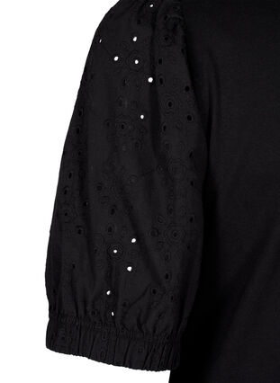 ZizziBiologisch katoenen blouse met broderie anglaise mouwen, Black, Packshot image number 3