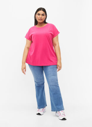 ZizziT-shirt met korte mouwen van katoenmix, Raspberry Sorbet, Model image number 2