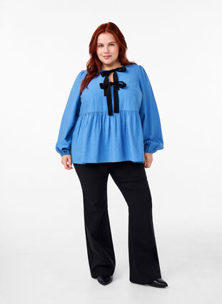 ZizziViscose blouse met strikjes en lange mouwen, Riverside Black Bow, Model image number 3