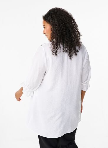 ZizziLang viscose shirt met kanten detail, Bright White, Model image number 1