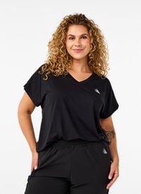 T-shirt met V-hals, Black, Model