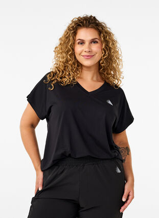 ZizziT-shirt met V-hals, Black, Model image number 0