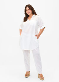 Pantalon en coton uni avec du lin, Bright White, Model