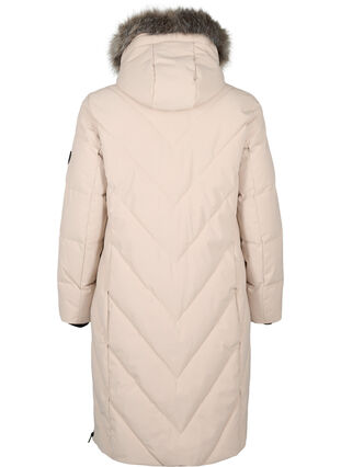 Zizzi Veste longue d’hiver avec capuche et col en fausse fourrure, Simply Taupe, Packshot image number 1