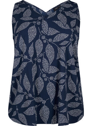 ZizziGebloemde top met V-hals, Navy B. w. Dot Leaf, Packshot image number 0