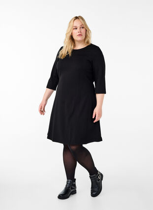 Zizzi Robe évasée manches 3/4, Black, Model image number 2