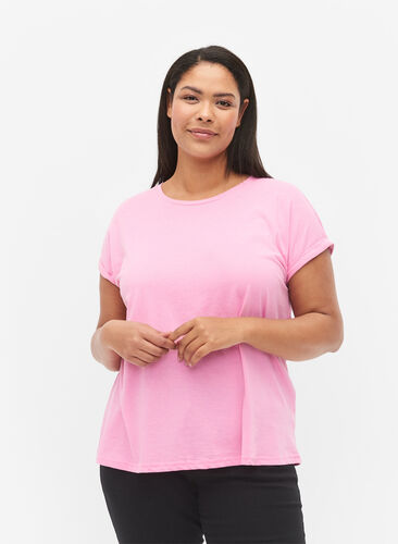 ZizziT-shirt met korte mouwen van katoenmix, Rosebloom, Model image number 0