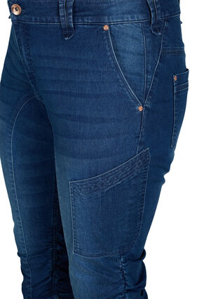 ZizziSlim fit capri jeans met zakken, Dark blue denim, Packshot image number 2