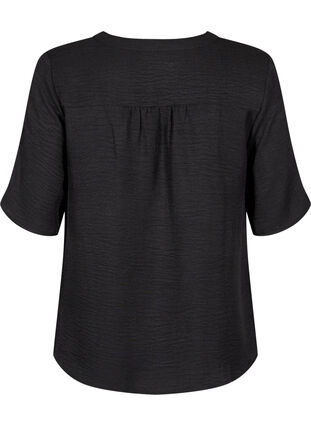 ZizziOverhemd blouse met V-hals en korte mouwen, Black, Packshot image number 1