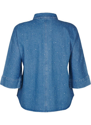 Zizzi Chemise en denim avec strass et manches 3/4, Bl. Denim Rhinestone, Packshot image number 1