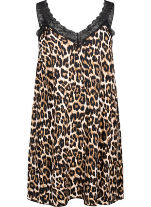 ZizziSpaghetti-jurk van viscose met kant, Leopard, Packshot image number 0