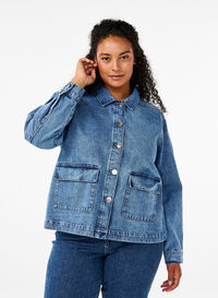 Denim overhemdjasje met zakken, Blue Denim, Model