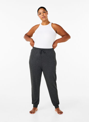 Zizzi Pantalon en jersey taille haute, Dark Grey Melange, Model image number 0