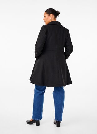 Zizzi Manteau en laine coupe A avec poches, Black, Model image number 1