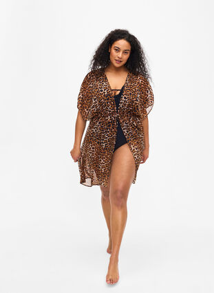 Zizzi Kimono de plage avec imprimé, Leopard, Model image number 3