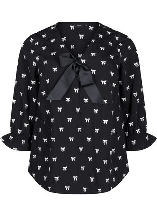 ZizziBlouse met strikjes en 3/4 mouwen, Black White Bow, Packshot image number 0