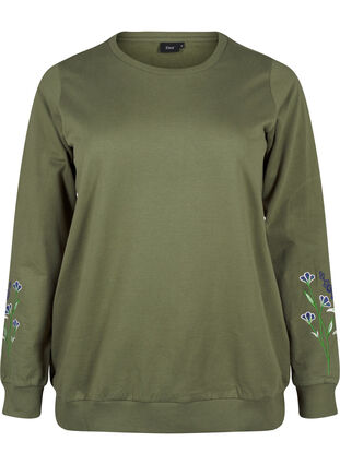 Zizzi Sweatshirt avec broderie florale, D. L. Green W. emb., Packshot image number 0