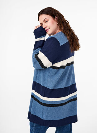 Zizzi Cardigan long en tricot avec rayures larges, Bering Sea Mel. Comb, Model image number 1