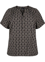 Blouse met korte mouwen en v-halslijn, Black S.Graphic AOP, Packshot