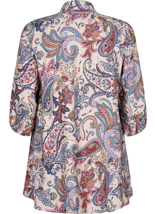 Zizzi Tunique en viscose à imprimé cachemire et manches 3/4, Sand Do. Paisley AOP, Packshot image number 1