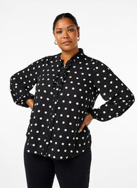 Gestippeld shirt met ruches, Black W. White Dot, Model