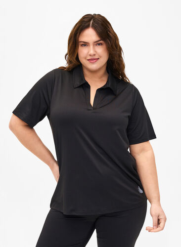 ZizziPoloshirt met V-hals, Black, Model image number 0