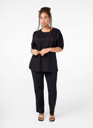 ZizziBiologisch katoenen blouse met broderie anglaise mouwen, Black, Model image number 2