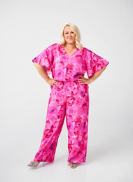 Jumpsuit met bloemenpatroon en mouwen als vleermuisvleugels, Pink Rose AOP, Model