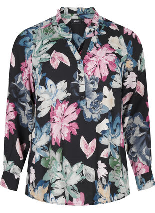 ZizziBlouse met lange mouwen en bloemenprint, Rose Flower AOP, Packshot image number 0