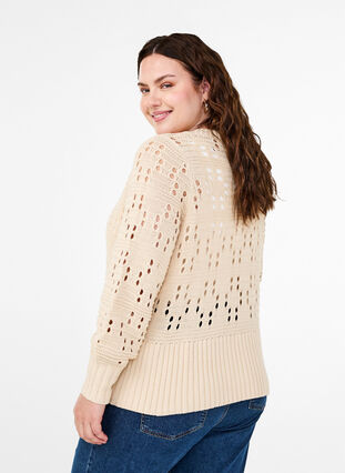 Zizzi Cardigan en maille avec liens et motifs ajourés, Birch, Model image number 1