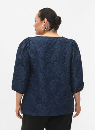 ZizziJacquard blouse met 3/4 mouwen, Titan, Model image number 1