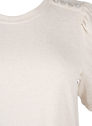 ZizziBlouse met knoopdetail en korte pofmouwen, Oatmeal White Mel., Packshot image number 2