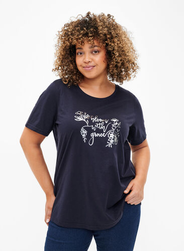 ZizziFLASH - T-shirt met motief, Navy Blazer Bloom, Model image number 0
